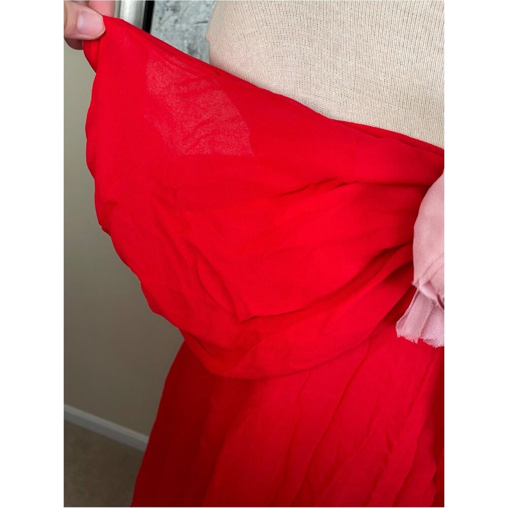 BERNADETTE Daffodil Off the Shoulder Floral Silk Red Maxi Dress Size 12 - Picture 6 of 11